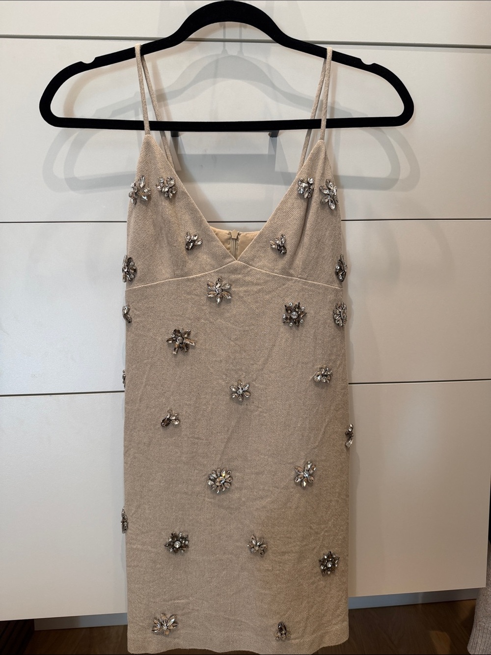 Beige Embellished Mini Dress